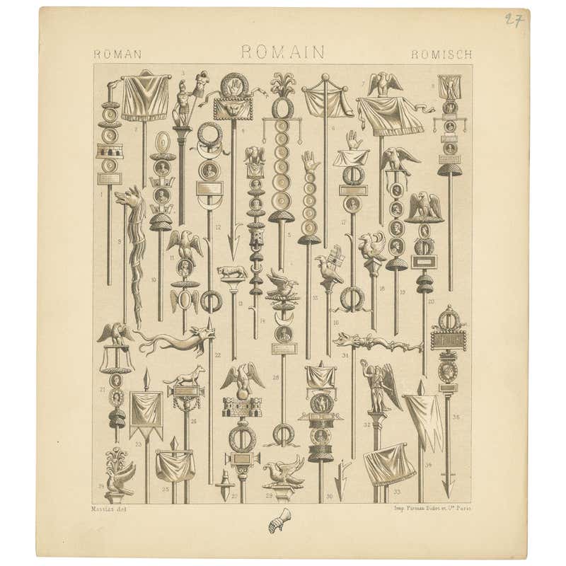 Pl. 25 Antique Print of Roman Music Instruments by Racinet, 'circa 1880 ...