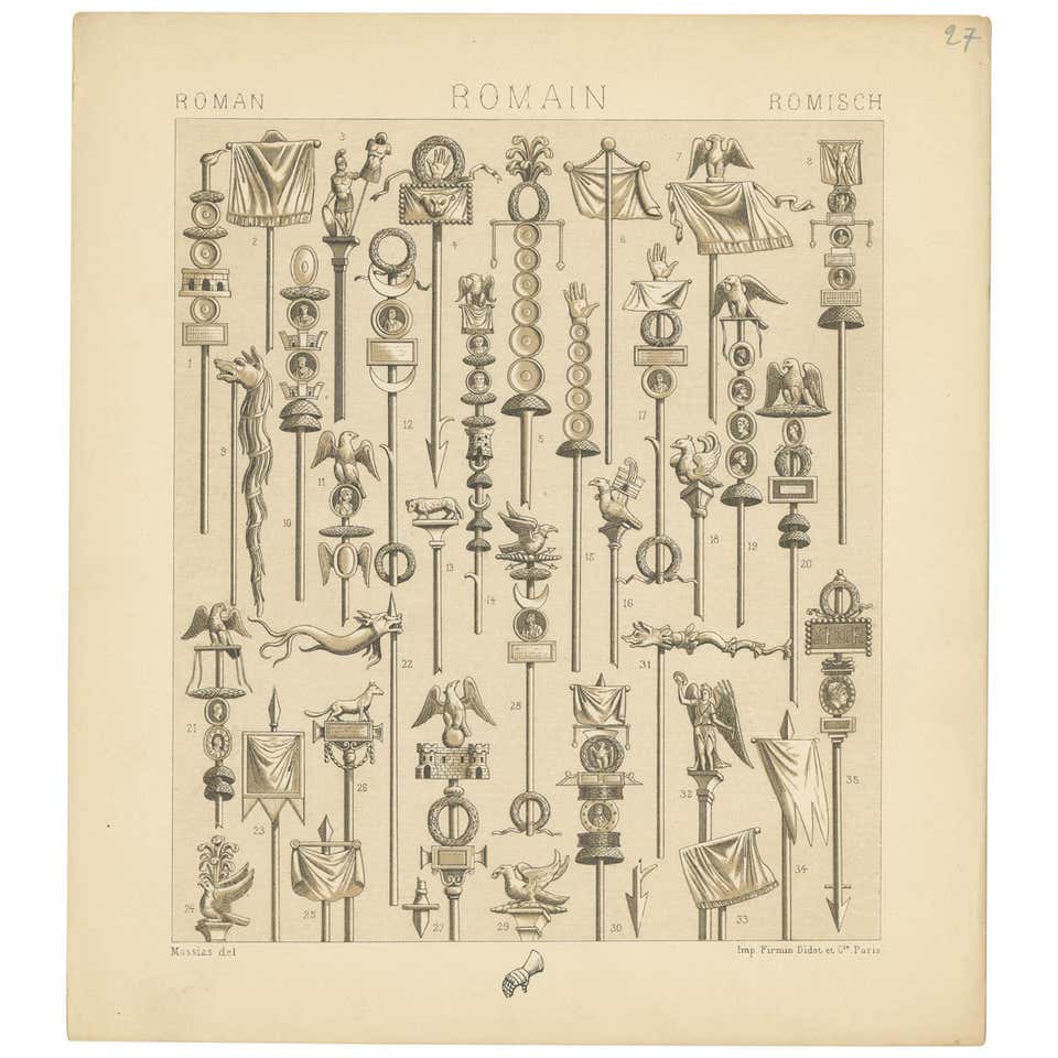 Pl. 25 Antique Print of Roman Music Instruments by Racinet, 'circa 1880 ...