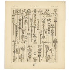 Impression ancienne de sceptres romains par Racinet, Pl. 27, vers 1880