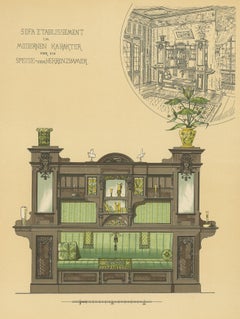 Pl. 28 Antiker Druck von Sofamöbeln für ein Esszimmer von Kramer, um 1910