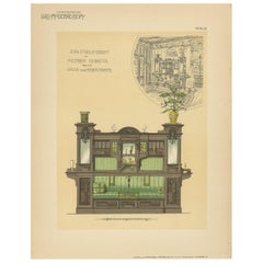 Pl. 28 Antique Print of Sofa Furniture for a Dining Room by Kramer, circa 1910