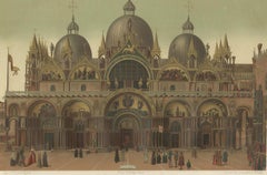 Grande stampa antica della facciata principale della Basilica di San Marco, 1881