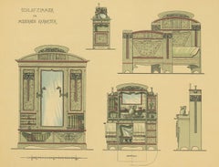 Pl. 29 Antique Print of Bedroom Furniture by Kramer, circa 1910