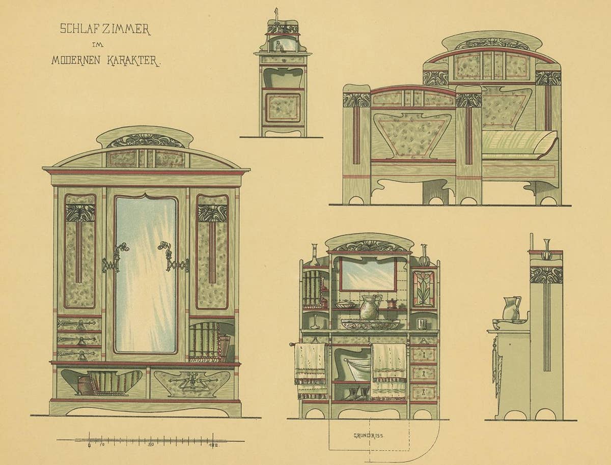 Pl. 29 Antique Print of Bedroom Furniture by Kramer, circa 1910