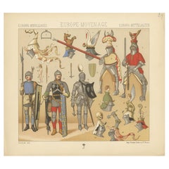 Pl. 29 Antique Print of European Middle Ages Armament by Racinet, circa 1880