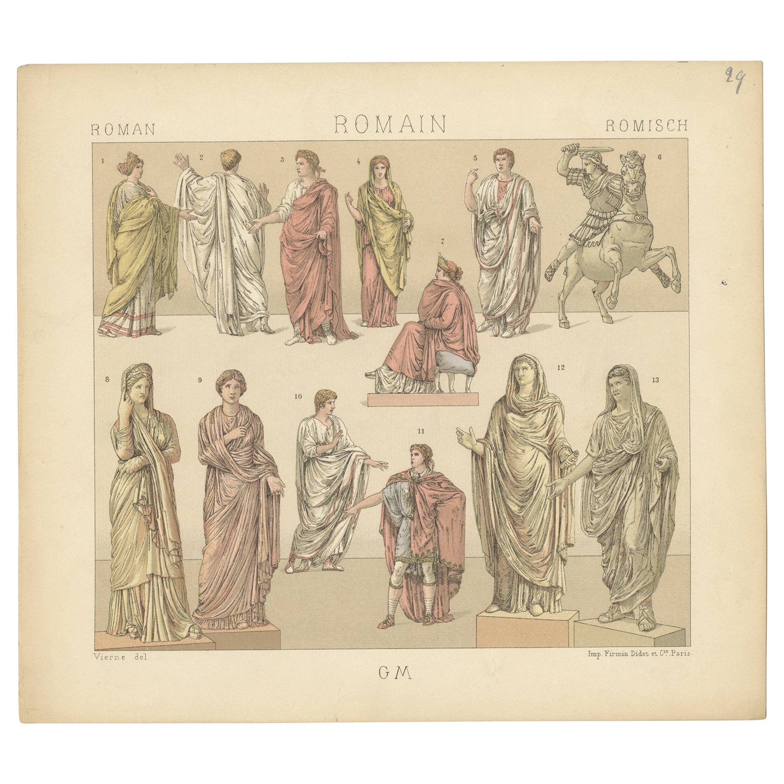 Pl. 29 Antique Print of Roman Clothing by Racinet, 'circa 1880' For Sale