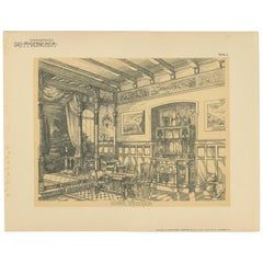 Pl. 3 Antiker Druck eines Sommer-Esszimmers von Kramer, um 1910