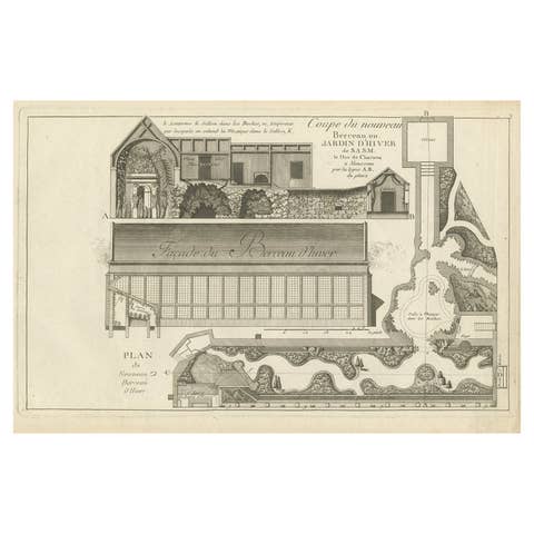 Pl. 3 Antique Print of a Winter Garden by Le Rouge, c.1785