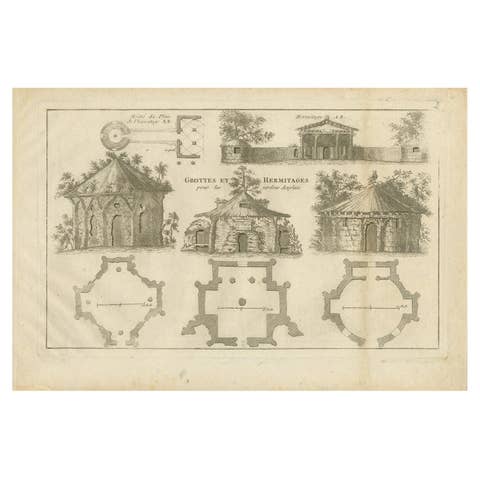 Pl. 3 Antique Print of Caves and Hermitages for English Gardens by Le Rouge, c.1