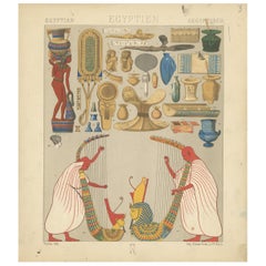Pl. 3 Stampa antica di oggetti decorativi egiziani di Racinet, 'circa 1880'. 3 Stampa antica di oggetti decorativi egiziani di Racinet, "circa 1880".