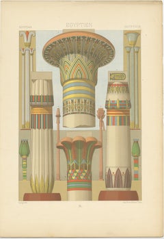 Pl. 2 Print of Egyptian Columns with Plant Motifs by Racinet 'circa 1890'