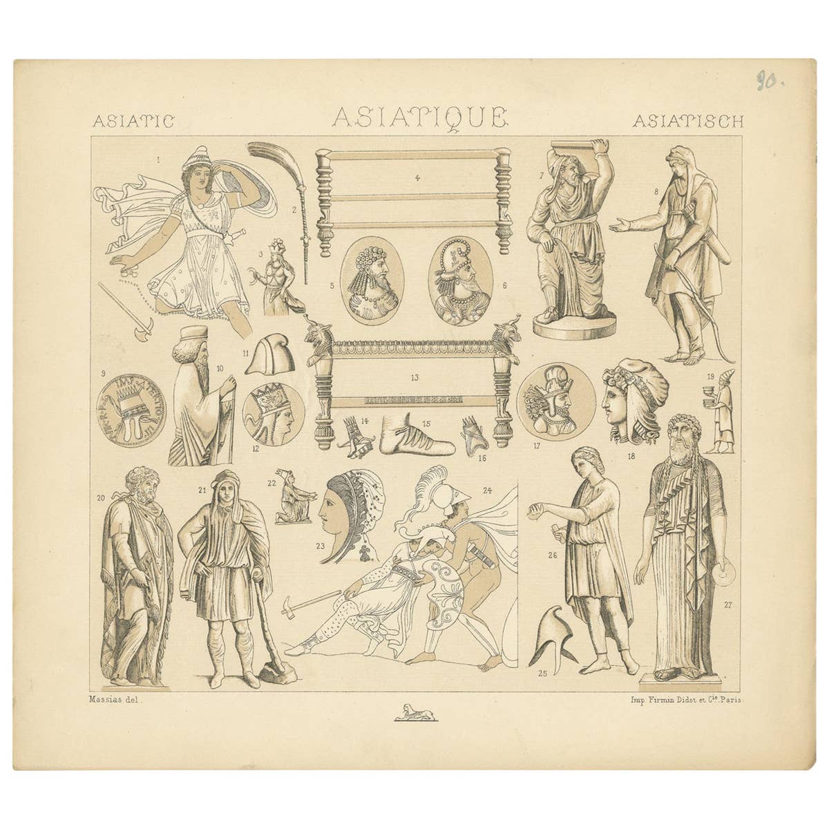Pl. 30 Antique Print of Asiatic Decorative Objects by Racinet, 'circa 1880'