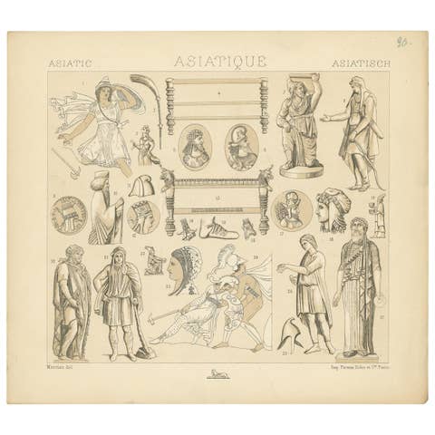 Pl. 30 Antique Print of Asiatic Decorative Objects by Racinet, 'circa 1880'