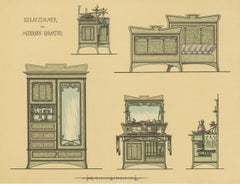 Pl. 30 Antique Print of Bedroom Furniture by Kramer 'circa 1910'
