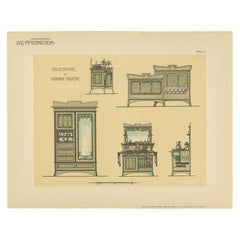 Pl. 30 Antique Print of Bedroom Furniture by Kramer 'circa 1910'