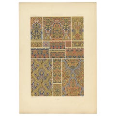 Stampa decorativa antica di ornamenti moreschi, 1890 circa