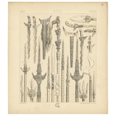 Pl. 31 Vintage Print of Asian Swords by Racinet, 'circa 1880'