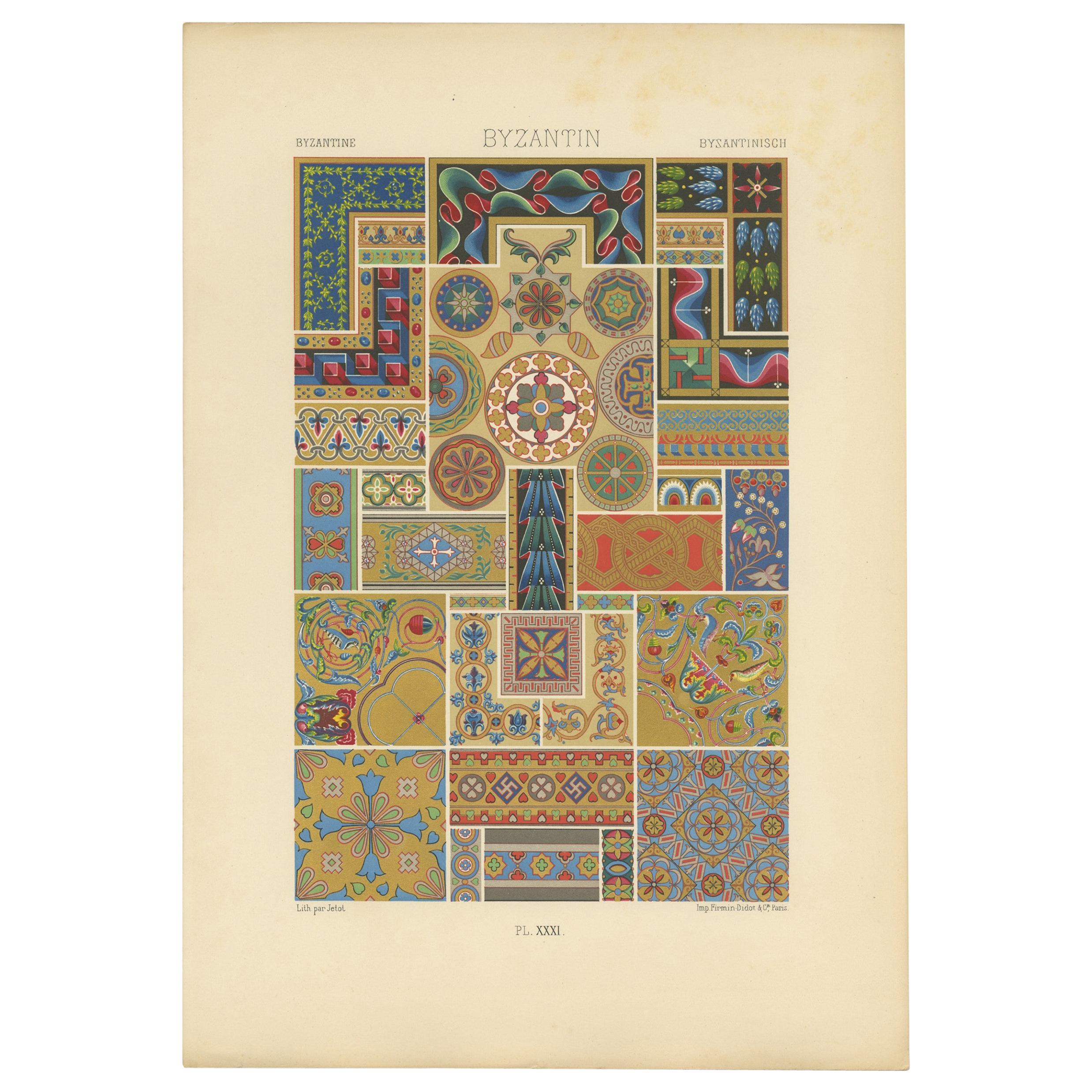 Pl. 31 Grabado antiguo de ornamentos bizantinos de Racinet, hacia 1890