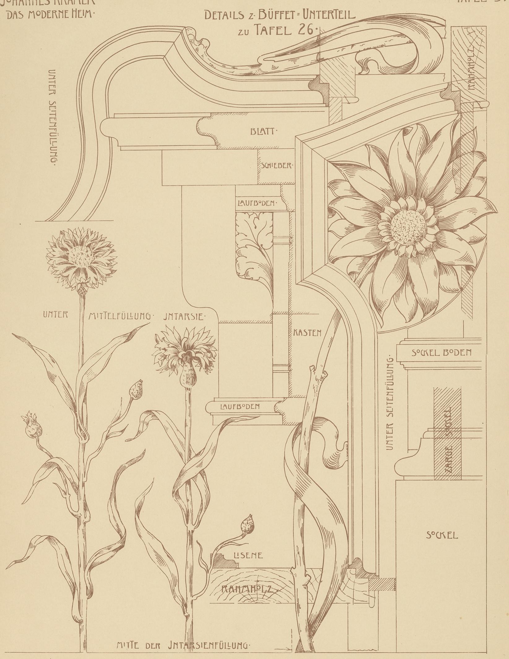 Pl. 31 Antiker Druck mit Details eines Buffets von Kramer, um 1910 im Zustand „Gut“ im Angebot in Langweer, NL