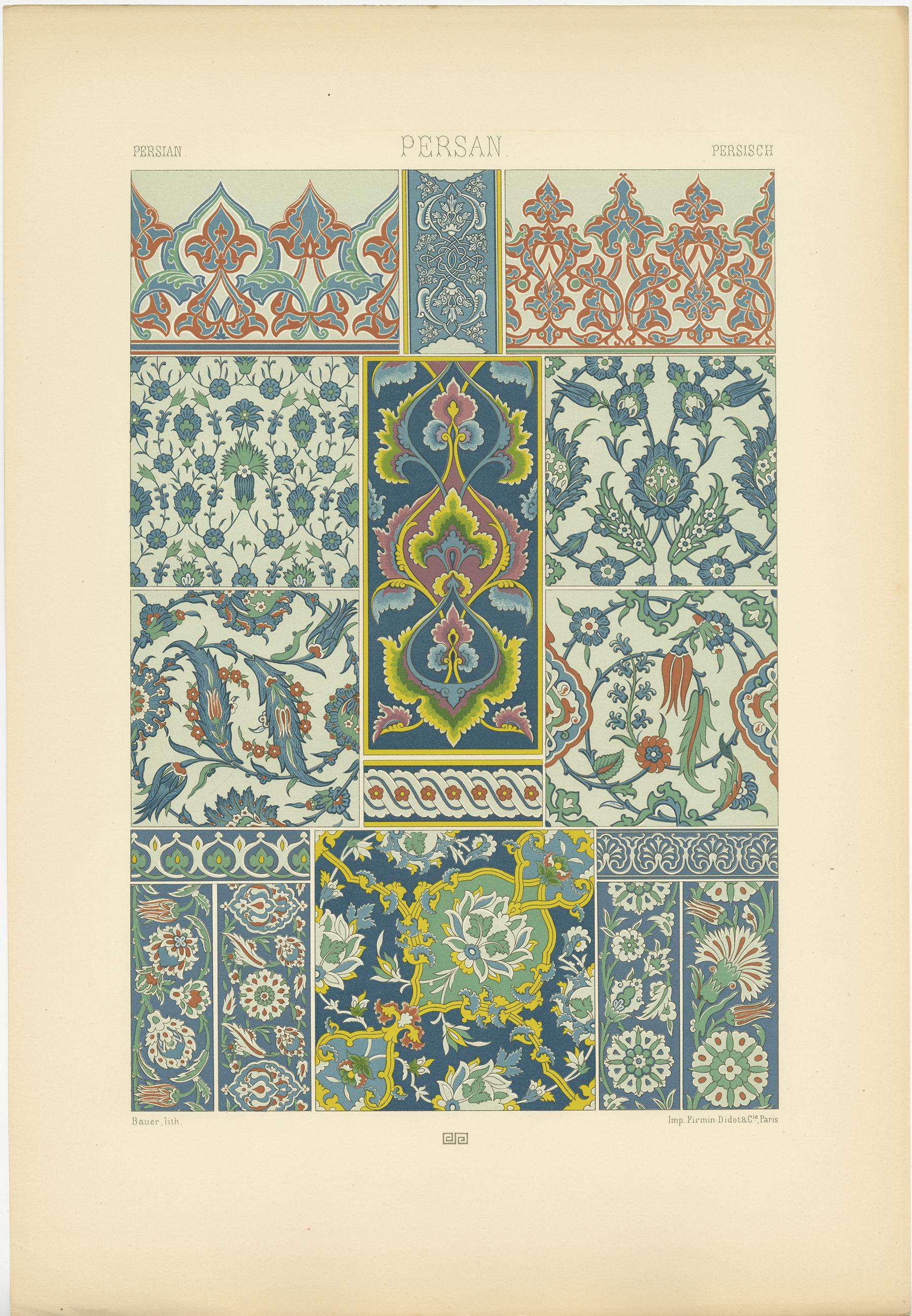 Pl. 31 Estampado antiguo de cerámica esmaltada con motivos persas de Racinet 