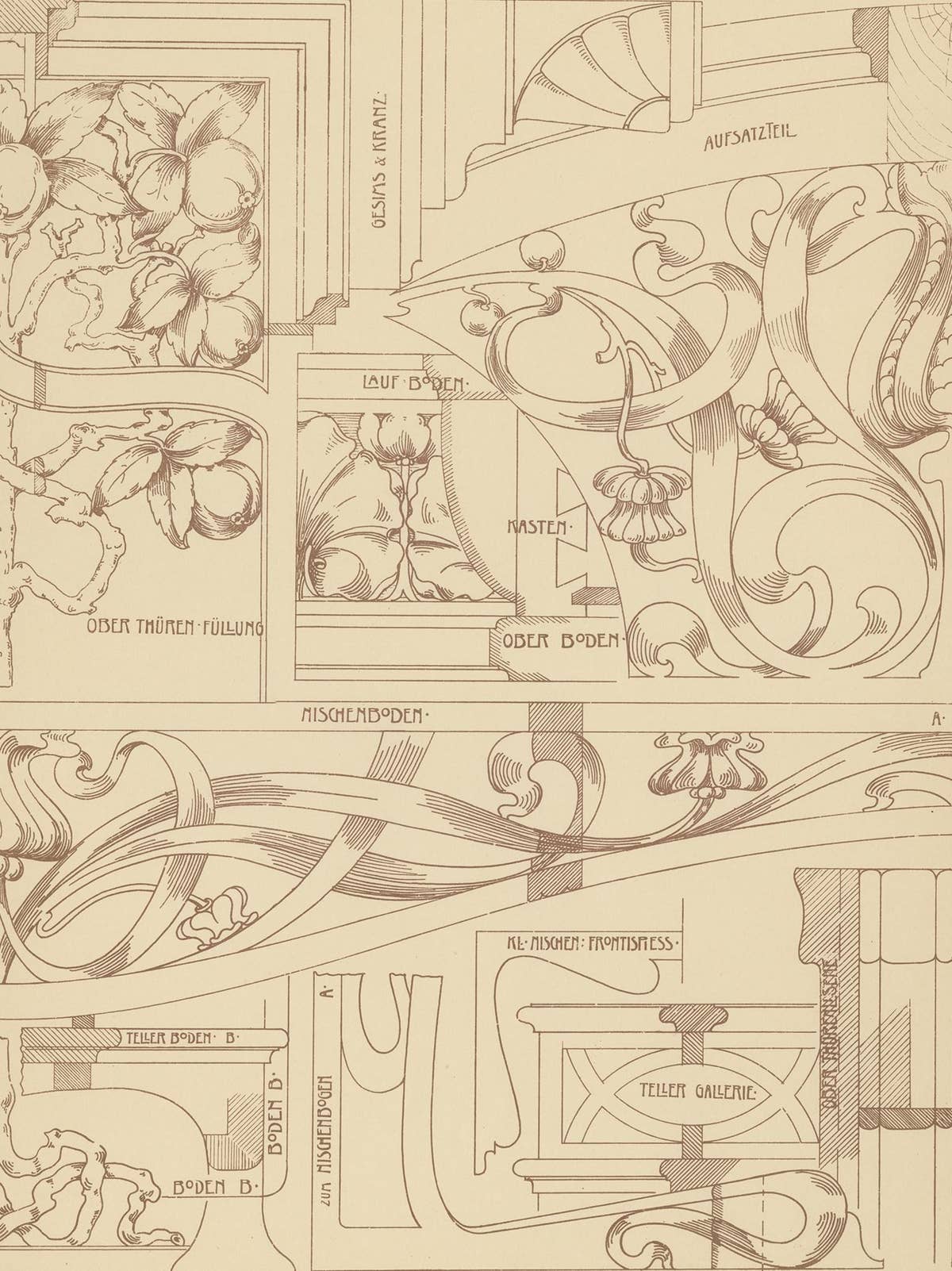 Pl. 32 Antique Print of Details of a Buffet by Kramer, circa 1910