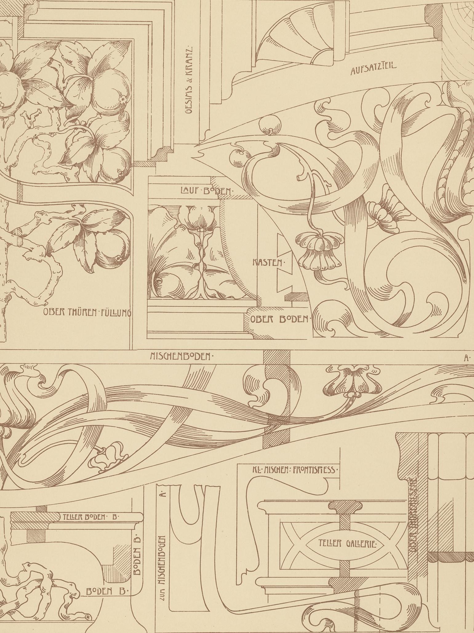 Pl. 32, antiker Druck mit Details eines Buffets von Kramer, um 1910 im Zustand „Gut“ im Angebot in Langweer, NL