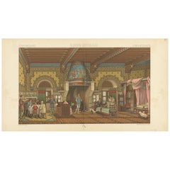 Pl. 32 Estampa antigua de salón de la Edad Media europea por Racinet 'circa 1880'