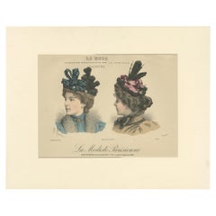 Pl. 3210 Antique Fashion Print of Ladies with Hats 'c.1895'