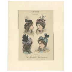 Pl. 3220 Antique Fashion Print of Ladies with Hats, 'C.1895'