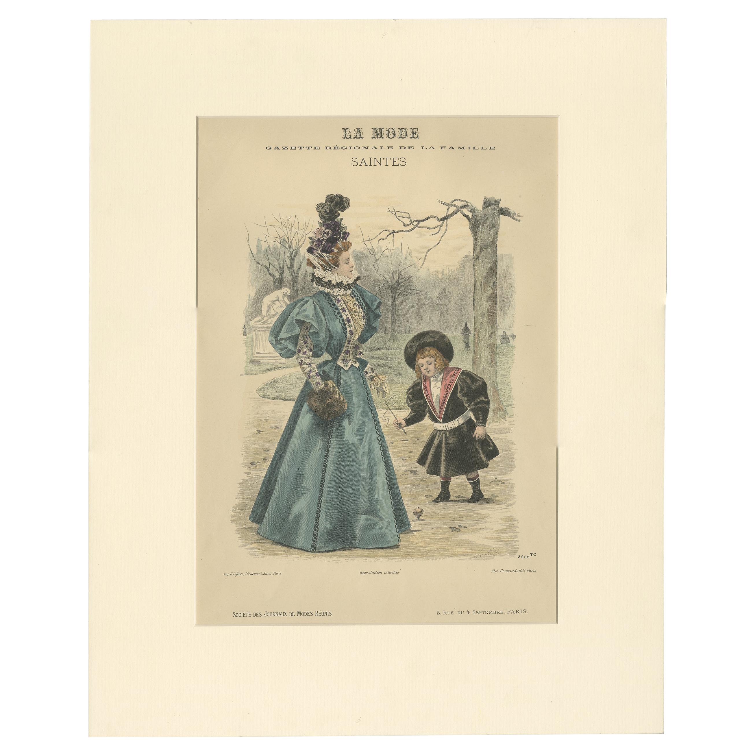 Pl. 3235 Antique Fashion Print of a Lady with a Child 'c.1895' For Sale