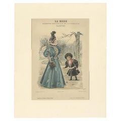 Pl. 3235 Antiker Modedruck einer Dame mit einem Kind 'c.1895'