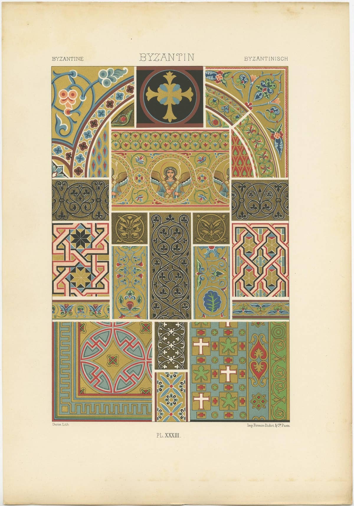 Pl. 33 Antique Print of Byzantine Ornaments by Racinet, circa 1890