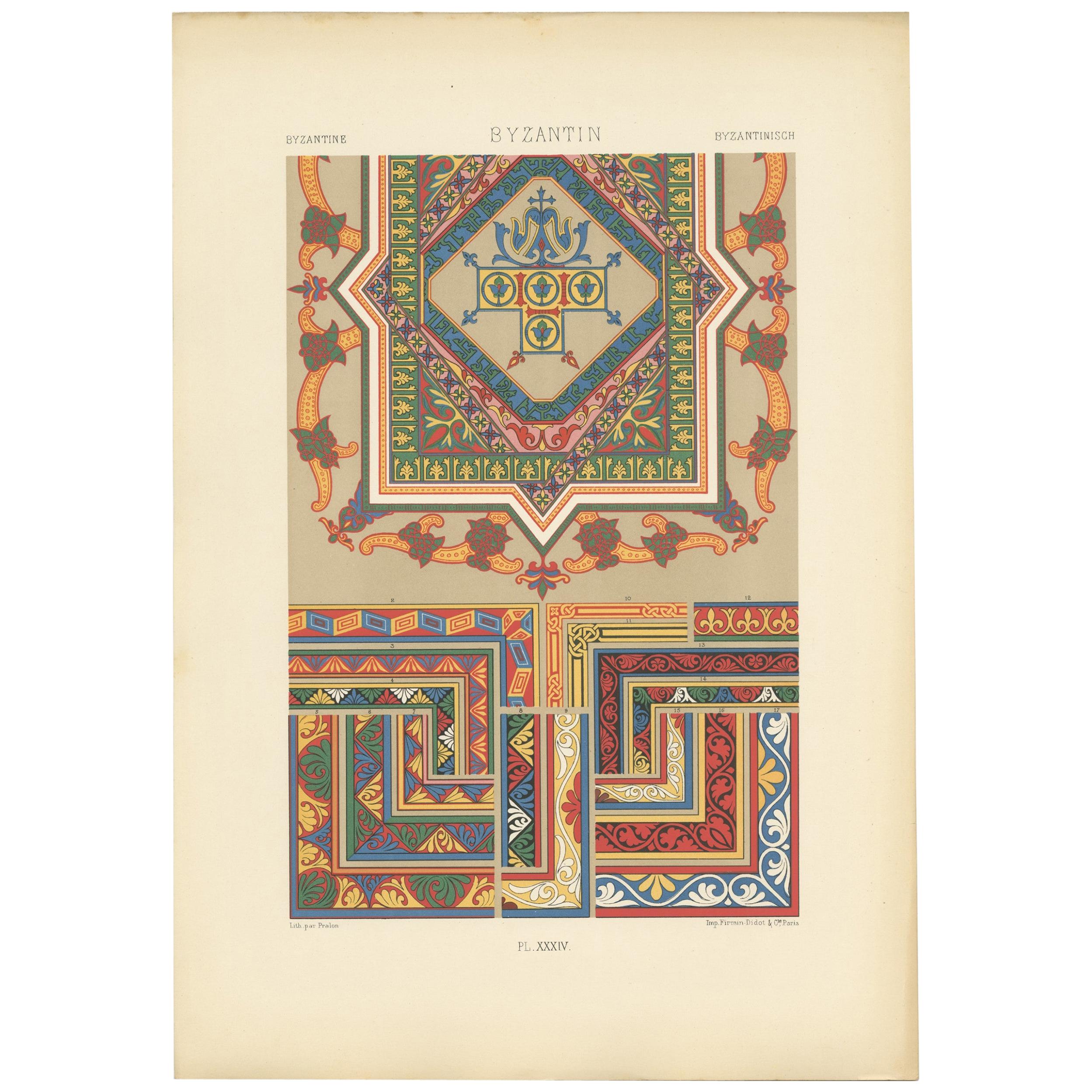 Pl. 34 Antique Print of Byzantine Ornaments by Racinet (c.1890)