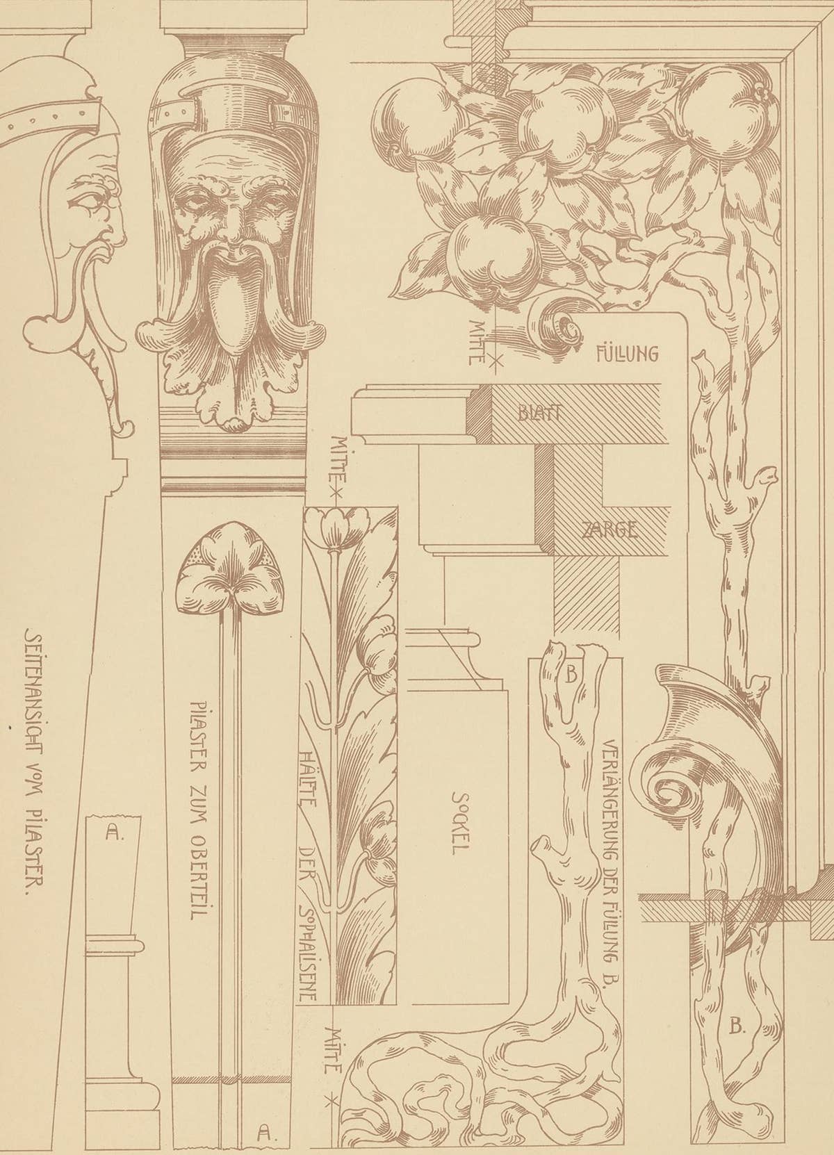 Pl. 34 Antique Print of Furniture Details by Kramer, circa 1910
