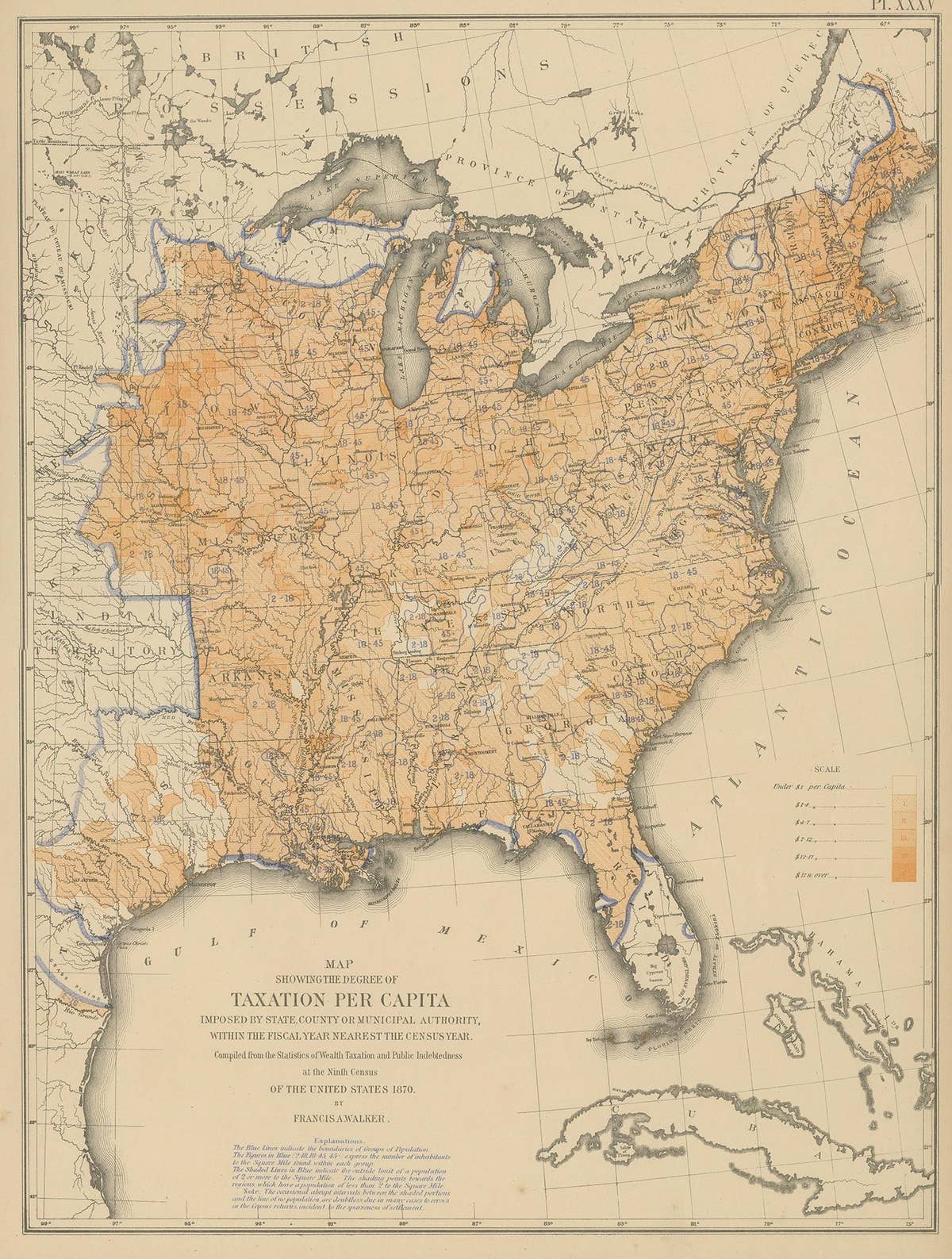 Pl. 35 Antique Chart of the US Taxation, 1874