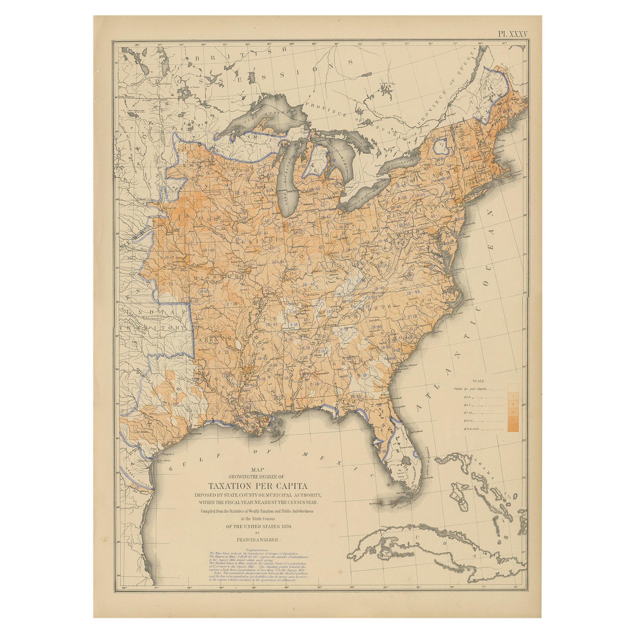 Pl. 35 Antique Chart of the US Taxation, 1874 For Sale