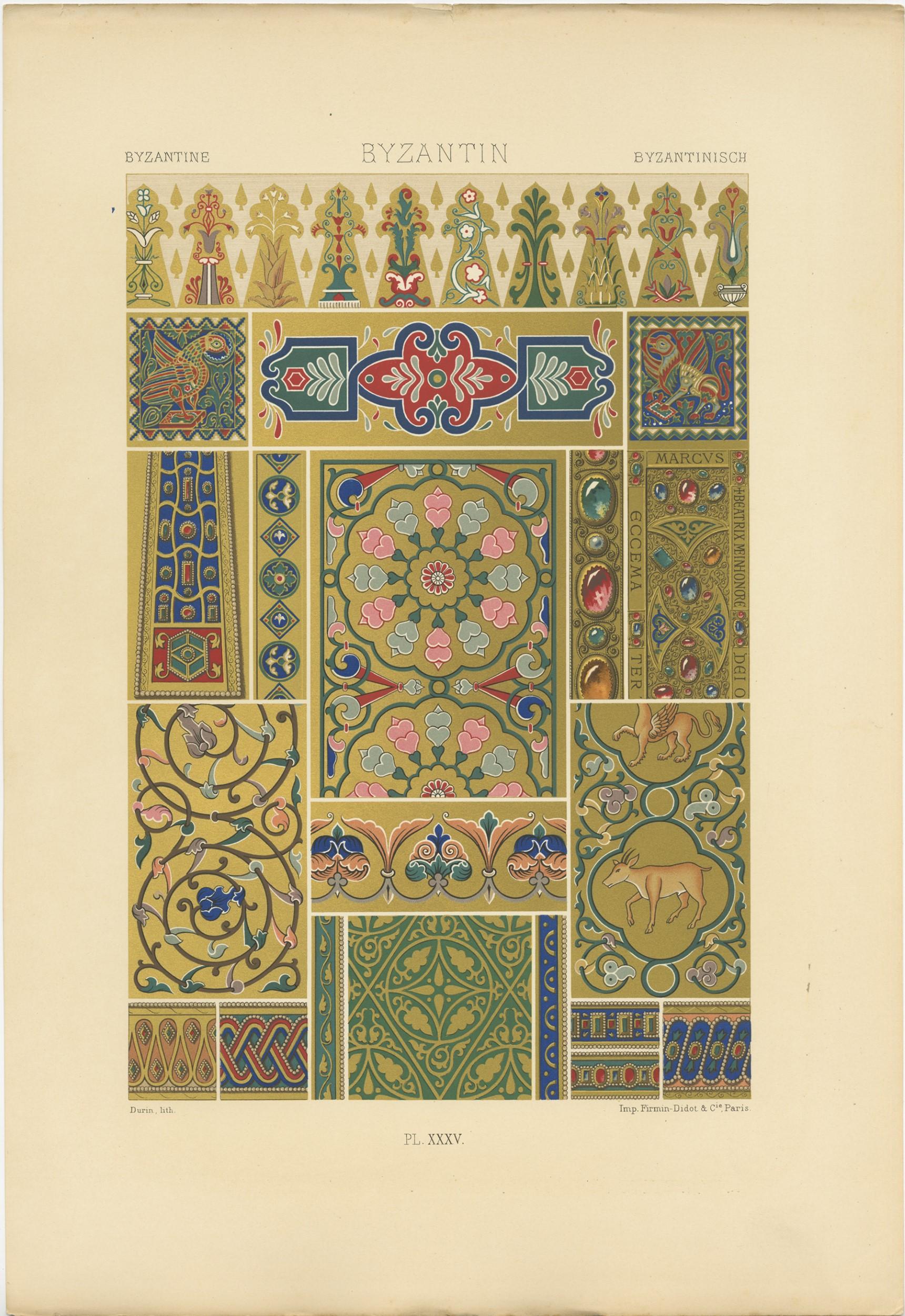 Antique Print of Byzantine Ornaments by Racinet, circa 1890 In Good Condition For Sale In Langweer, NL