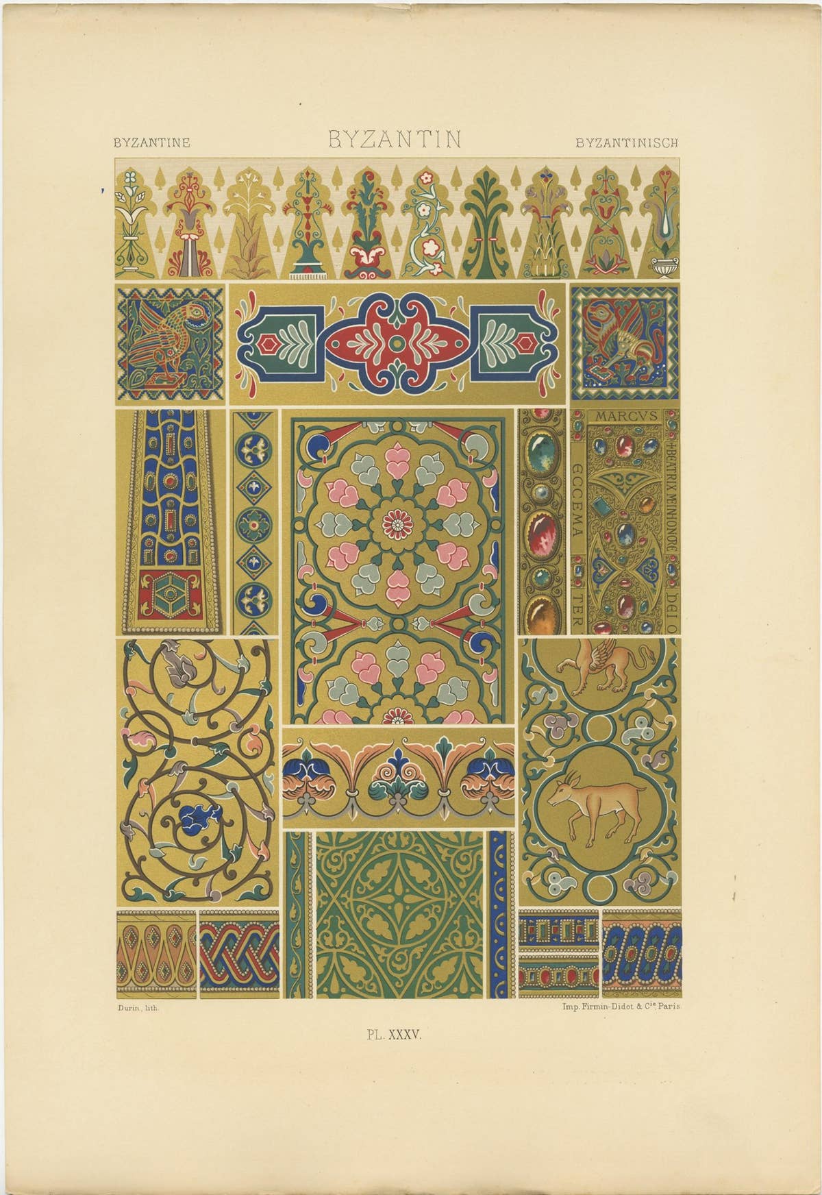 Antique Print of Byzantine Ornaments by Racinet, circa 1890