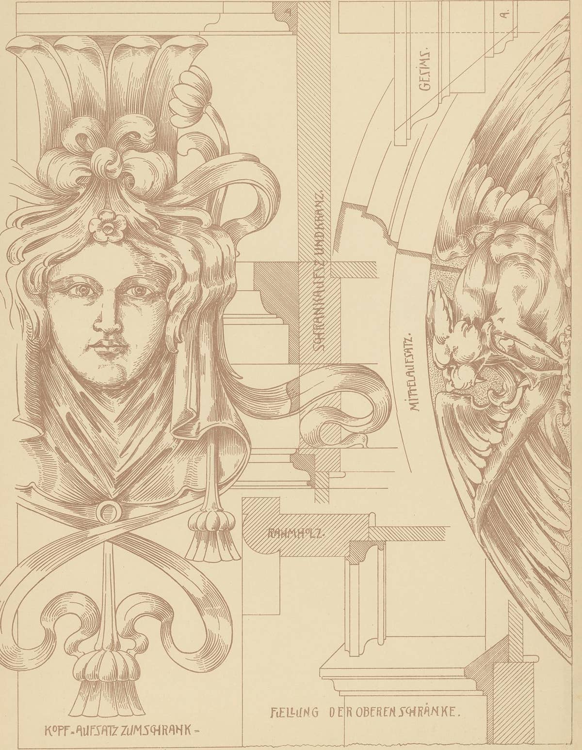 Pl. 35 Antique Print of Furniture Details by Kramer 'circa 1910'