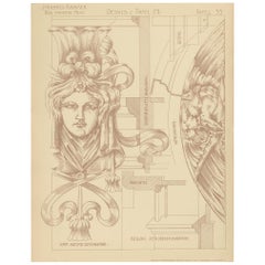 Pl. 35 Grabado antiguo de detalles de muebles de Kramer "circa 1910