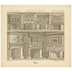 Pl. 36 Print of European 15th-16th Century Fireplaces by Racinet, circa 1880
