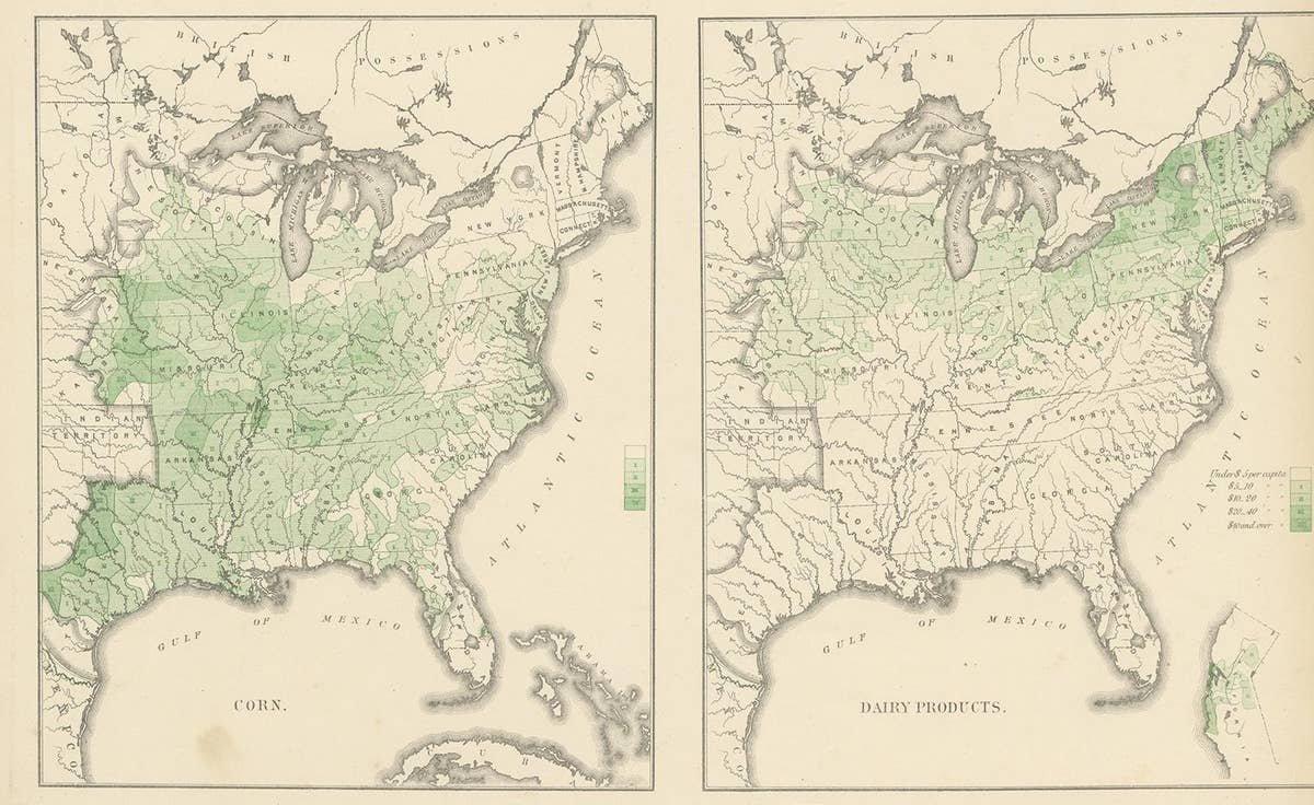 Pl. 36A Antique Chart of US Farms, Agriculture and Crops '1874'