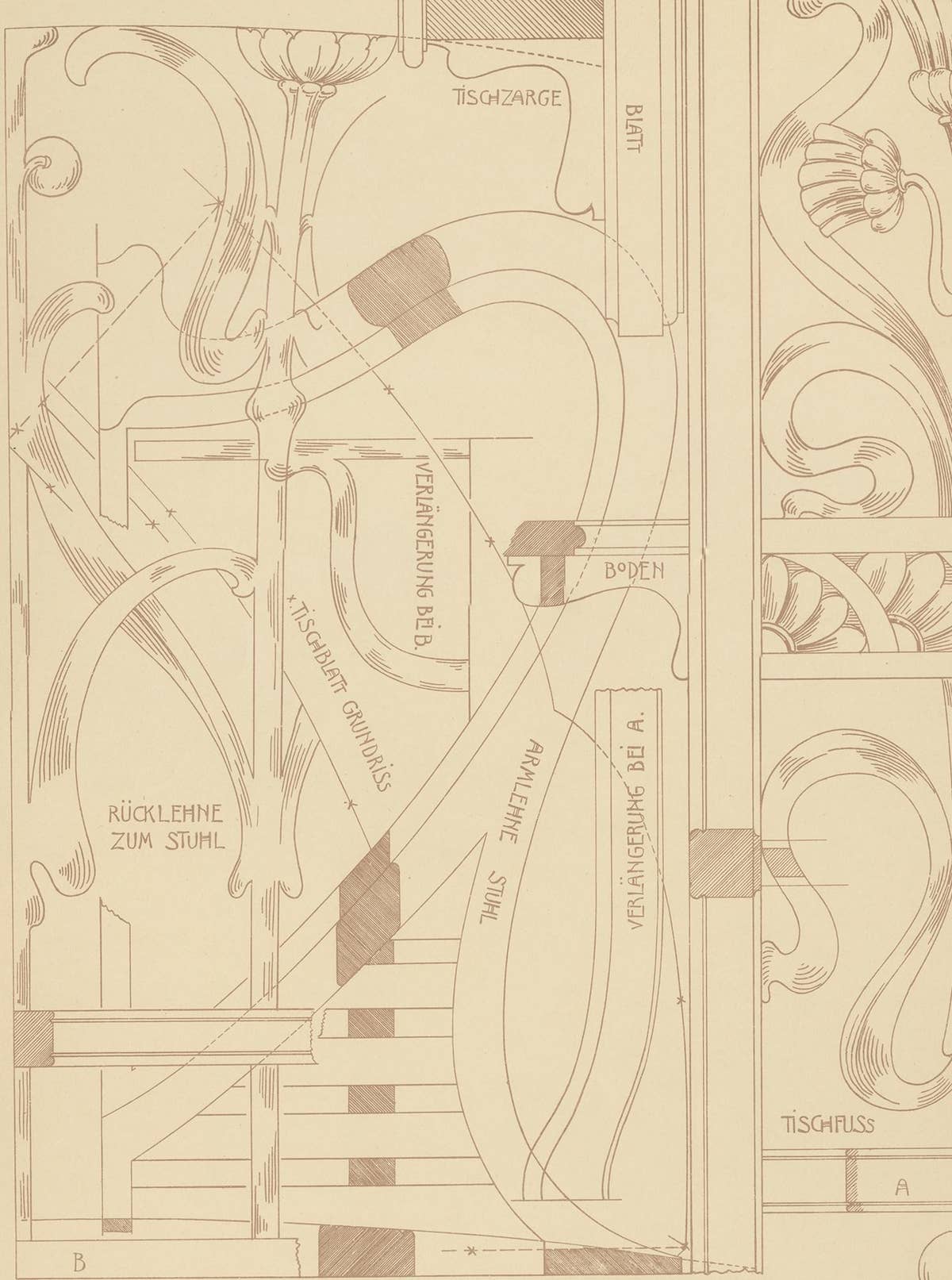 Antique Print of Furniture Details by Kramer, circa 1910