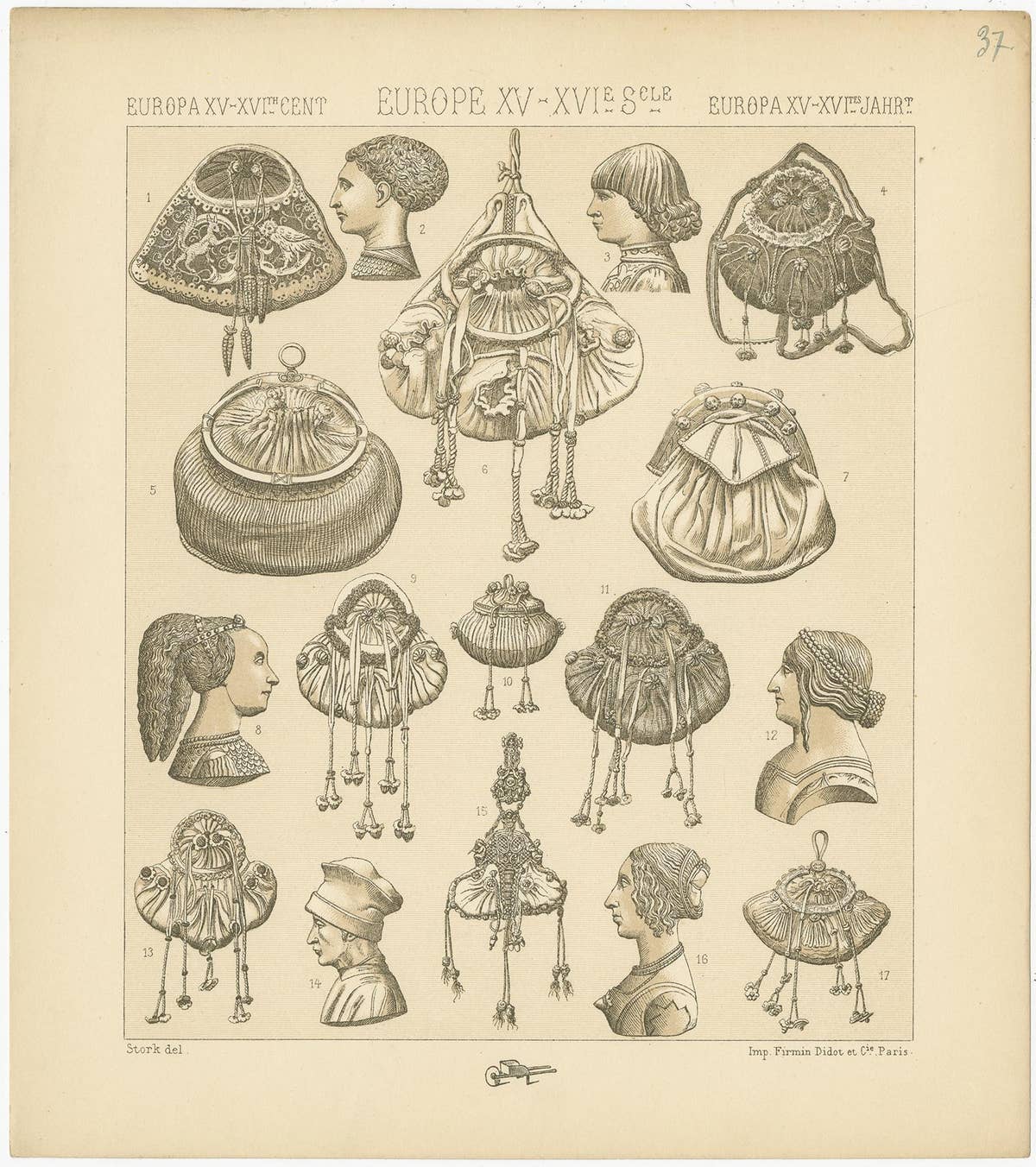 Pl 37 Antique Print of European 15th-16th Century Decorative Objects by Racinet