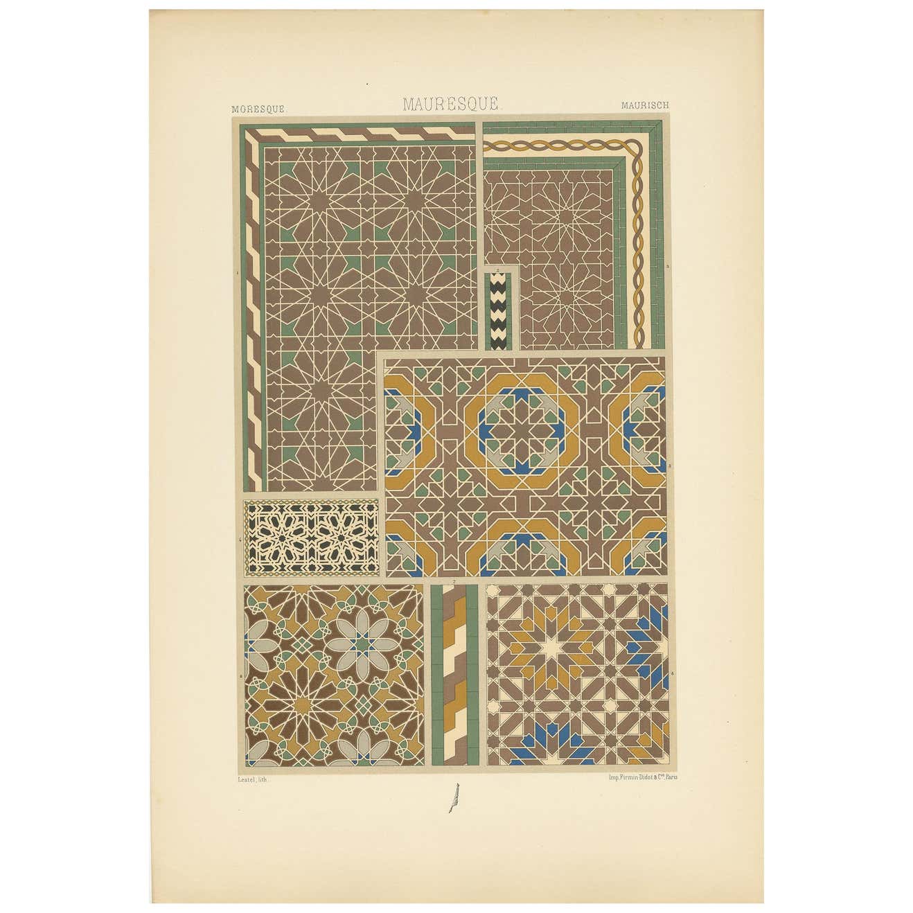 Pl. 37 Antique Print of Moorish Motifs from Algerian Public, Racinet ...