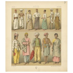 Pl. 38 Antique Print of Asian Clothing by Racinet, 'circa 1880'