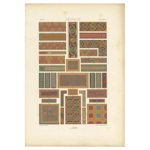 Pl. 38 Antique Print of Celtic Ornaments by Racinet, 'circa 1890'