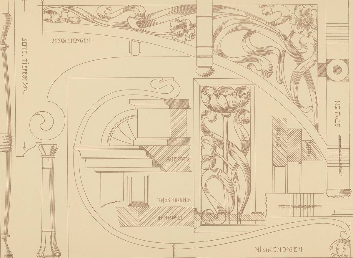 Pl. 38 Antique Print of Furniture Details by Kramer 'circa 1910'