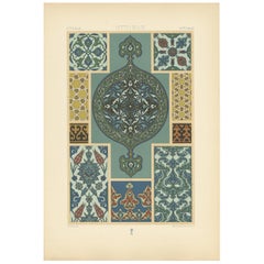 Pl. 38 Antique Print of Turkey Motifs from Wall Tiles Public by Racinet