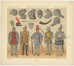 Pl. 39 Print of European 15th-16th Century Armament by Racinet, circa 1880